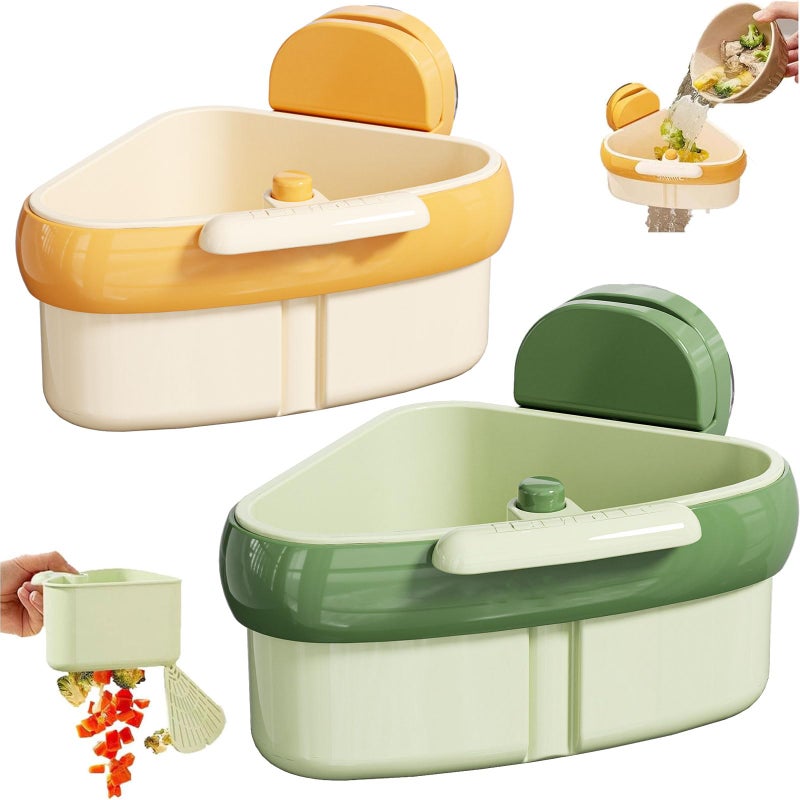 LLQ 2PACK Sink Strainer Basket,2025 New Upgraded Suction Cup Press Sink Drainer Basket,Automatic Dumping Sink Strainer Basket,Faucet Sponge Storage Rack (Yellow + Green) - Image 1