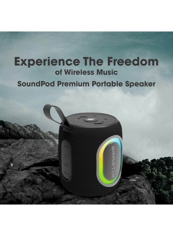 Smartix SoundPod Up Portable Bluetooth Speaker, IPX5 Water Resistant, 10 Meters Transmission, Bluetooth V5.3, Dual Pairing, RGB Light, Support SD Card, AUX, FM Radio (Fabric RGB, Black) - Image 4