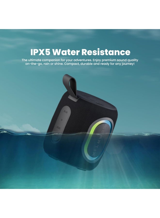 Smartix SoundPod Up Portable Bluetooth Speaker, IPX5 Water Resistant, 10 Meters Transmission, Bluetooth V5.3, Dual Pairing, RGB Light, Support SD Card, AUX, FM Radio (Fabric RGB, Black) - Image 2