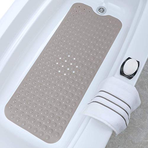 SlipX Solutions Power Grip Extra Long Bath Tub  Shower Mat 39x16 Wet Floor NonSlip for Elderly  Kids Bathroom 30 Longer Bathtub Mats 200 Suction Cups Drain Holes Machine Wash Tan