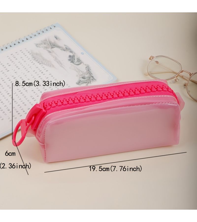 Blue Large Zipper Pencil Case Ample Space Stationery Cosmetics Storage Candy Color - Image 4