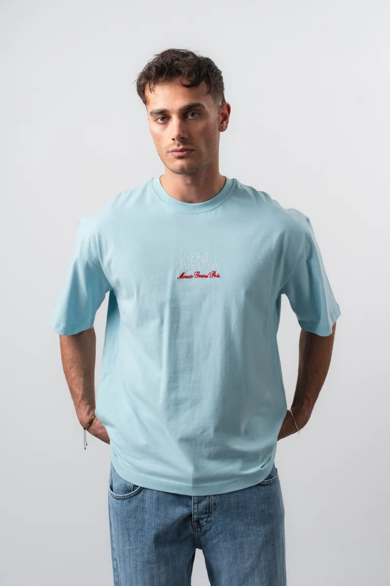 RESPIRE Men's Live Fast Printed Oversize T-Shirt Baby Blue