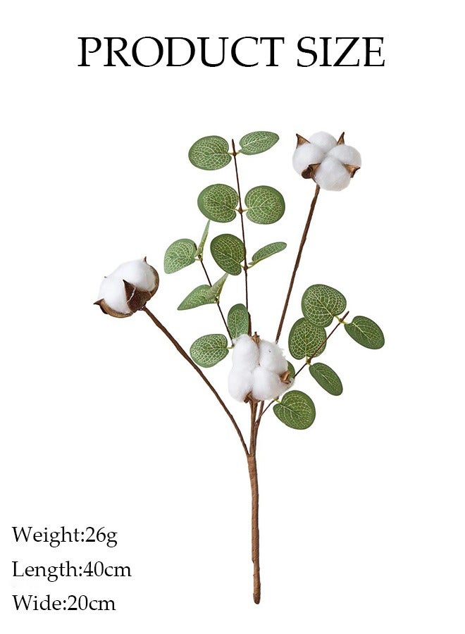 DUNISO مجموعة باقة زهور صناعية مكونة من 4 قطع، زهور قطنية بمحاكاة أوراق الأوكاليبتوس، زهور زينة مزيفة، زينة باقات الزفاف المنزلية، للمنزل، المكتب، زينة طاولة الغرفة، زينة طاولة المكتب - Image 2