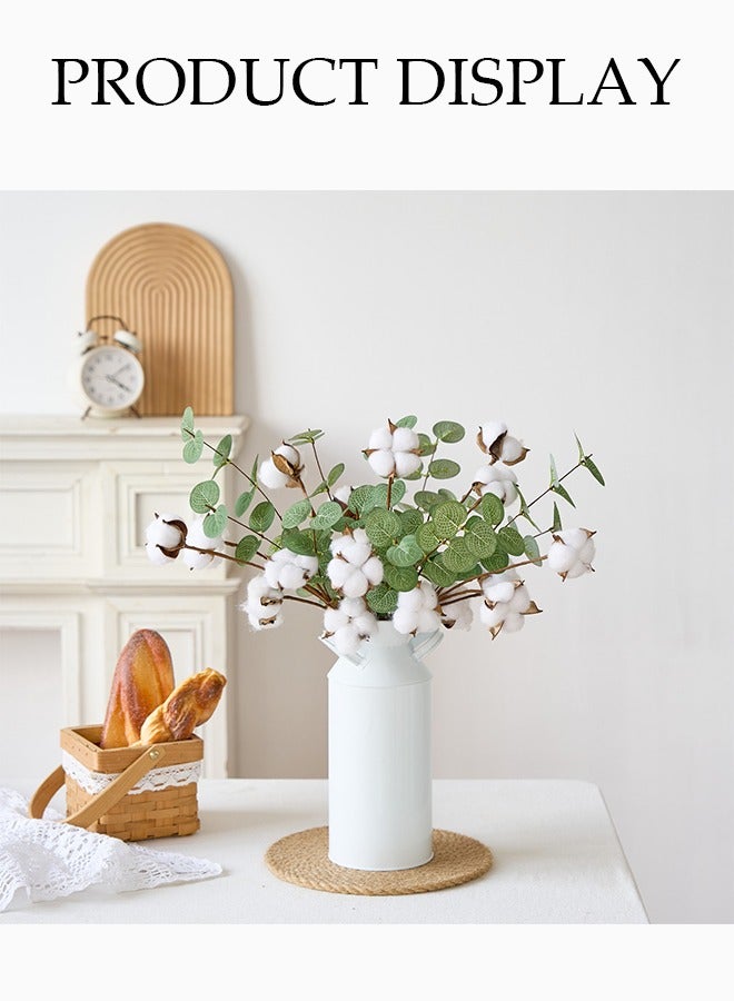DUNISO مجموعة باقة زهور صناعية مكونة من 4 قطع، زهور قطنية بمحاكاة أوراق الأوكاليبتوس، زهور زينة مزيفة، زينة باقات الزفاف المنزلية، للمنزل، المكتب، زينة طاولة الغرفة، زينة طاولة المكتب - Image 5