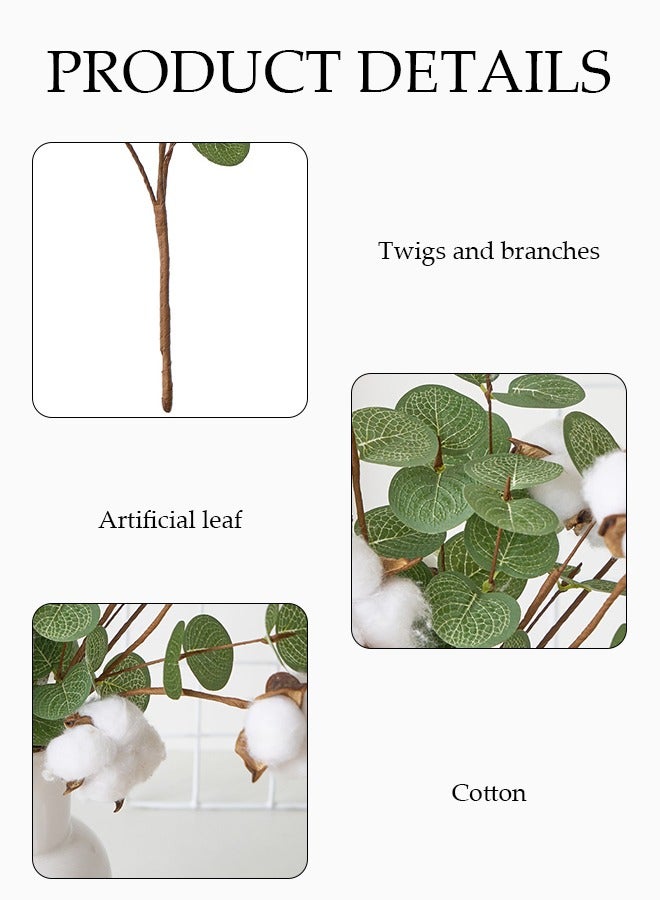 DUNISO مجموعة باقة زهور صناعية مكونة من 4 قطع، زهور قطنية بمحاكاة أوراق الأوكاليبتوس، زهور زينة مزيفة، زينة باقات الزفاف المنزلية، للمنزل، المكتب، زينة طاولة الغرفة، زينة طاولة المكتب - Image 3