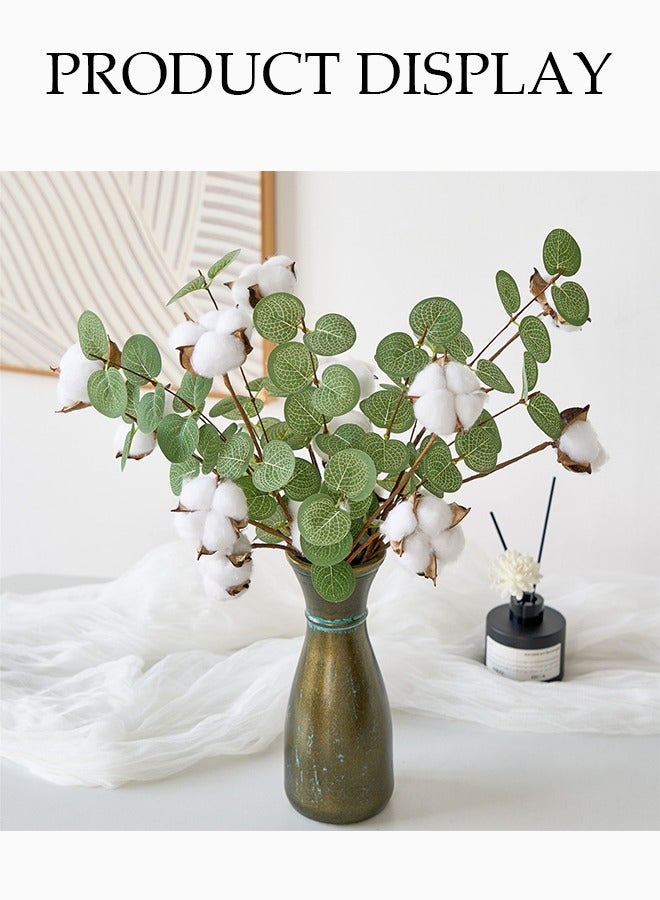 DUNISO مجموعة باقة زهور صناعية مكونة من 4 قطع، زهور قطنية بمحاكاة أوراق الأوكاليبتوس، زهور زينة مزيفة، زينة باقات الزفاف المنزلية، للمنزل، المكتب، زينة طاولة الغرفة، زينة طاولة المكتب - Image 4