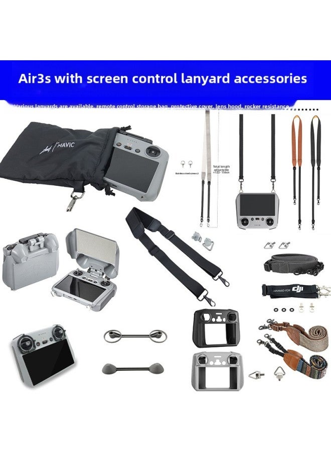 Suitable For DJI AIR3S With Screen Control RC2 Labor-saving Lanyard Tempered Film Hood Protective Cover Storage Bag-Color:Black Silicone Protective Cover-Specifications:For Air 3s With Screen Control Rc2 - Image 2
