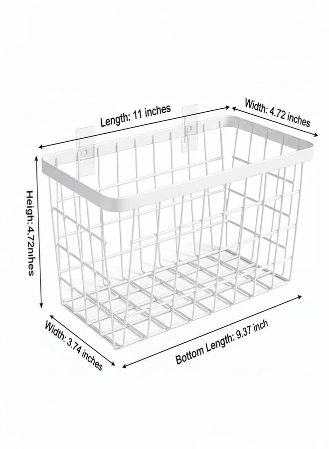 LeleCAT White Hanging Kitchen Baskets For Storage Adhesive Sturdy Small Wire Storage Baskets with Kitchen Food Pantry Bathroom Shelf Storage No Drilling Wall Mounted,2 PACK,White - Image 2