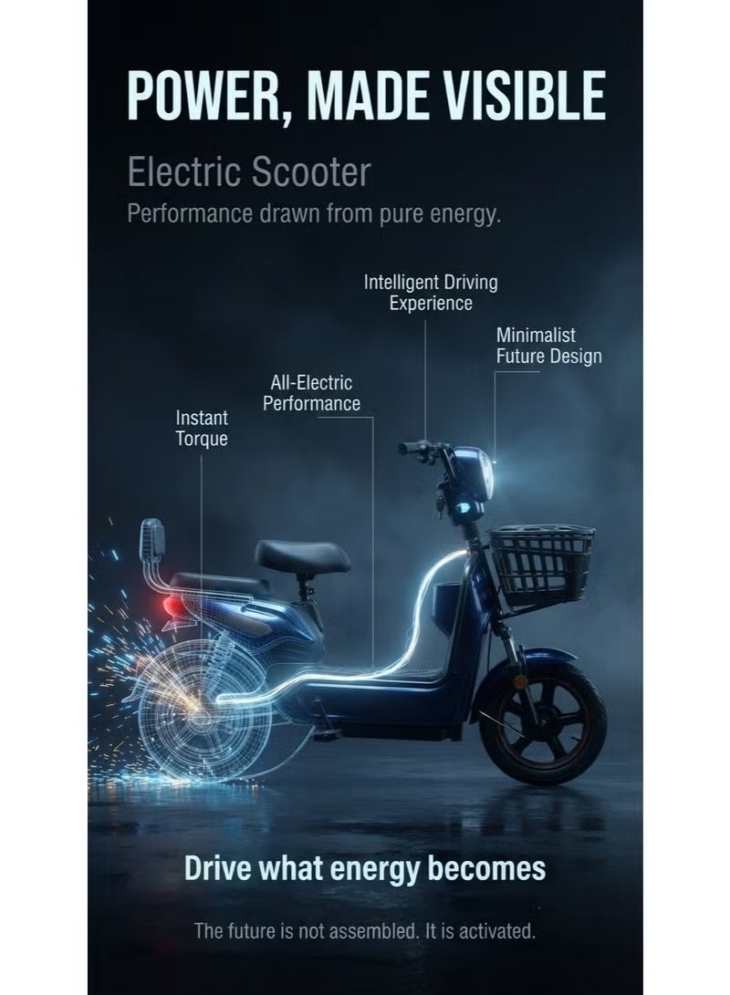 Premium Dual-Seat Electric Scooter / Moped with 800W High-Torque Motor, Long-Range 48V 12Ah Battery, Front & Rear Baskets, and Adjustable Comfort Seating - Deep Metallic Blue Finish - Image 5