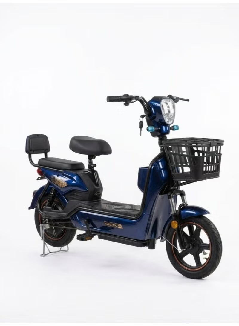 Premium Dual-Seat Electric Scooter / Moped with 800W High-Torque Motor, Long-Range 48V 12Ah Battery, Front & Rear Baskets, and Adjustable Comfort Seating - Deep Metallic Blue Finish - Image 1