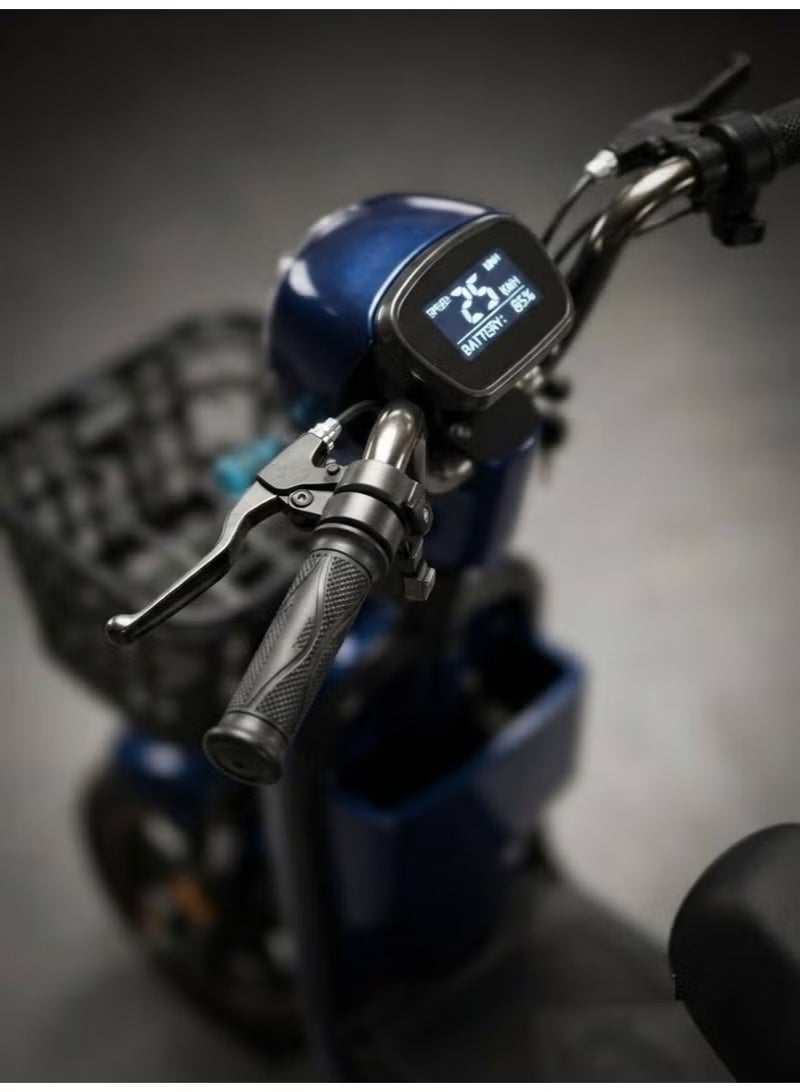 Premium Dual-Seat Electric Scooter / Moped with 800W High-Torque Motor, Long-Range 48V 12Ah Battery, Front & Rear Baskets, and Adjustable Comfort Seating - Deep Metallic Blue Finish - Image 3