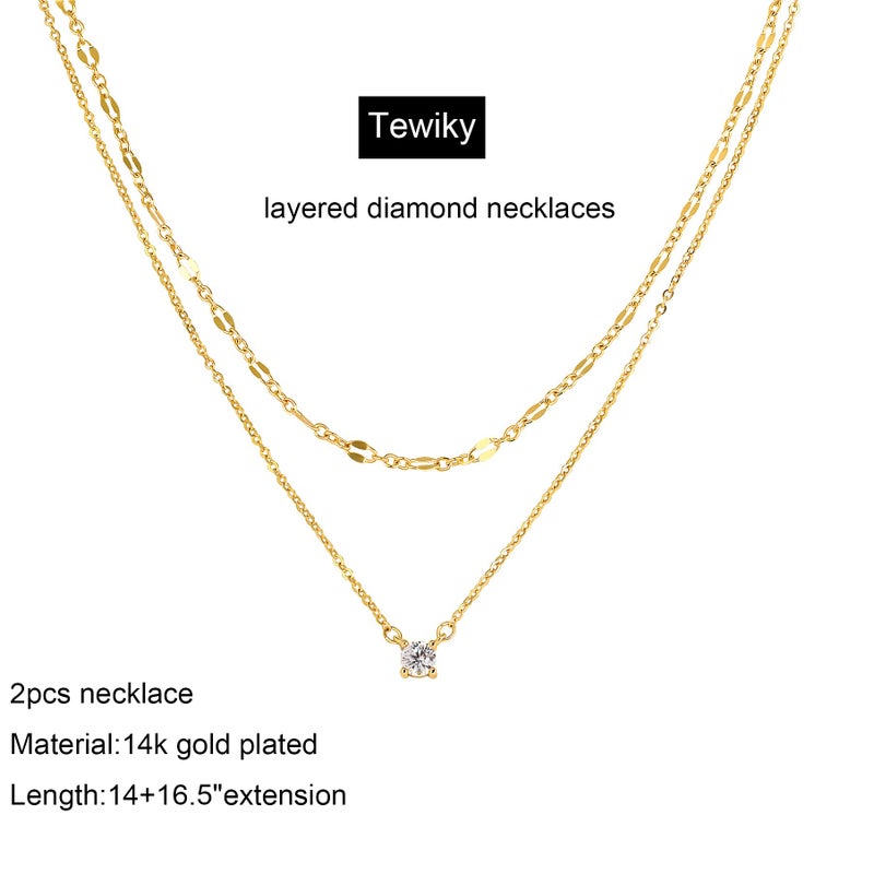 Tewiky Layered 14k Gold Plated Necklaces for Women, Dainty Solitaire Cubic Zirconia Stacked Simple Trendy Layered Choker Necklaces Jewelry - Image 5