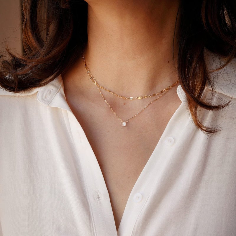 Tewiky Layered 14k Gold Plated Necklaces for Women, Dainty Solitaire Cubic Zirconia Stacked Simple Trendy Layered Choker Necklaces Jewelry - Image 2