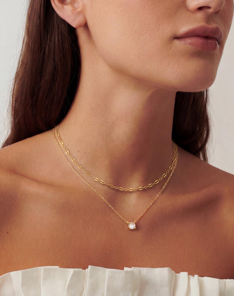 Tewiky Layered 14k Gold Plated Necklaces for Women, Dainty Solitaire Cubic Zirconia Stacked Simple Trendy Layered Choker Necklaces Jewelry - Image 3