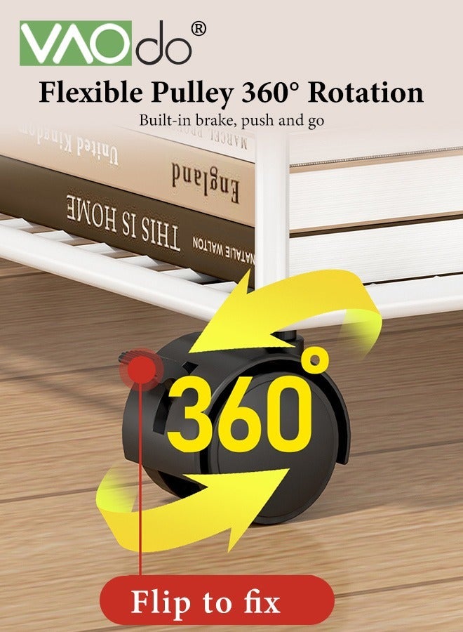 VAOdo 4-Tiered Standing File Organizer with Universal Pulley, Large Capacity Stable Load-Bearing Under Desk File Holder, Rolling Book Shelf, Paper Letter Tray Storage Cart for Home, Office,  School - Image 5