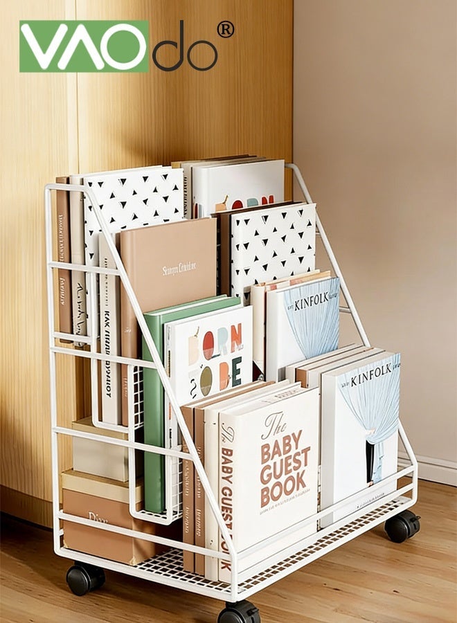 VAOdo 4-Tiered Standing File Organizer with Universal Pulley, Large Capacity Stable Load-Bearing Under Desk File Holder, Rolling Book Shelf, Paper Letter Tray Storage Cart for Home, Office,  School - Image 1