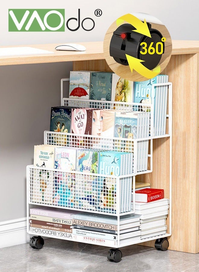 VAOdo 4-Tiered Standing File Organizer with Universal Pulley, Large Capacity Stable Load-Bearing Under Desk File Holder, Rolling Book Shelf, Paper Letter Tray Storage Cart for Home, Office,  School - Image 2