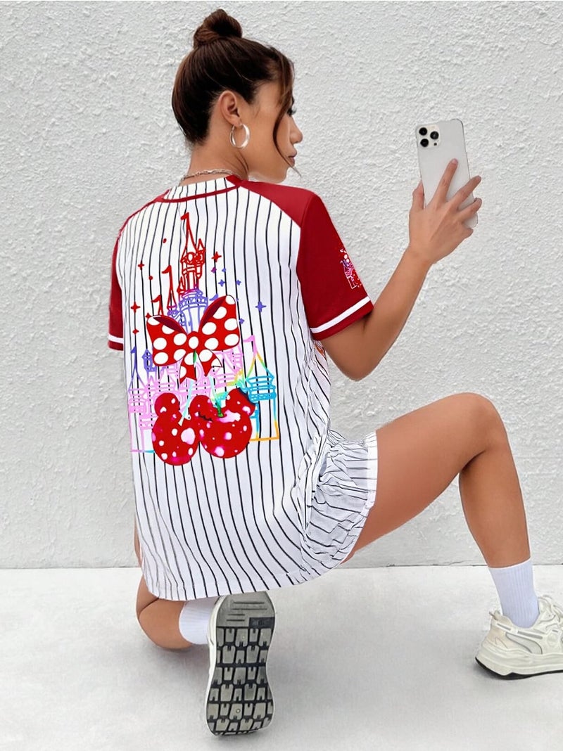 UNIQUEONE Magical Shirt for Women Baseball Jersey Magic Hawaiian Shirts Family Vacation Button up Tops Red - Image 3