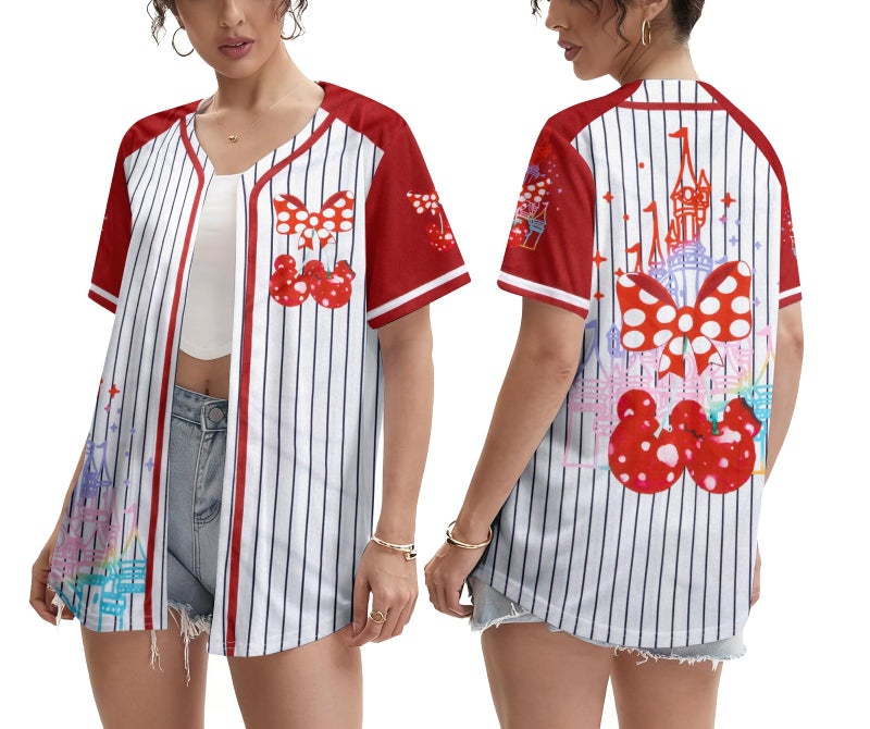 UNIQUEONE Magical Shirt for Women Baseball Jersey Magic Hawaiian Shirts Family Vacation Button up Tops Red - Image 1
