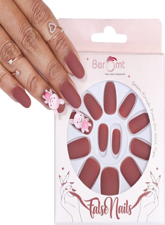 Beromt false Nails Beromt Cute Charm Nails Practice Hand for Acrylic Nails, Flexible Adjustable False Fake Nail Training party fake nails with nail jewelry adhesive sticker included Round - BFNC02CC - Image 1
