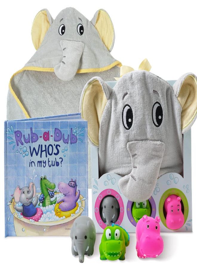 Tickle & Main Tickle & Main Rub-a-Dub Gift Set, 5-Piece Bath Set Includes Elephant Hooded Towel, 3 Jungle Safari Squirt Toys, and Book for Boys and Girls!  - Image 5