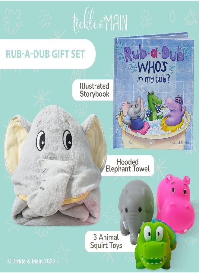 Tickle & Main Tickle & Main Rub-a-Dub Gift Set, 5-Piece Bath Set Includes Elephant Hooded Towel, 3 Jungle Safari Squirt Toys, and Book for Boys and Girls!  - Image 2