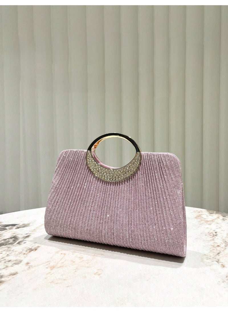 شنطة ساتشيل نسائية  لامعة مرصعة بالأحجار حقيبة يد فاخرة وسلسلة قابلة للفصل للارتداء على الكتف - Image 4