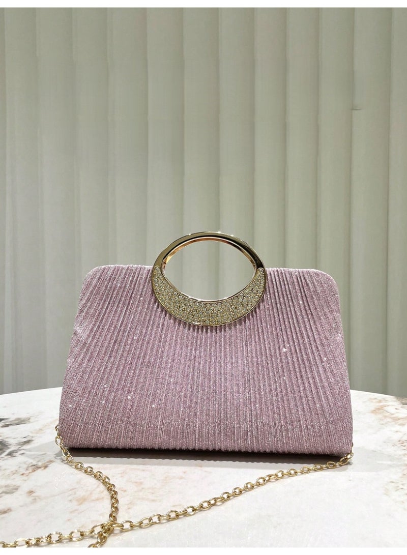 شنطة ساتشيل نسائية  لامعة مرصعة بالأحجار حقيبة يد فاخرة وسلسلة قابلة للفصل للارتداء على الكتف - Image 2