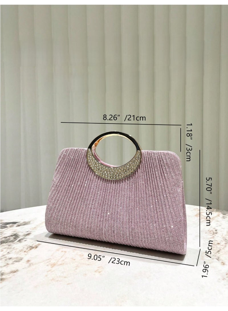 شنطة ساتشيل نسائية  لامعة مرصعة بالأحجار حقيبة يد فاخرة وسلسلة قابلة للفصل للارتداء على الكتف - Image 3