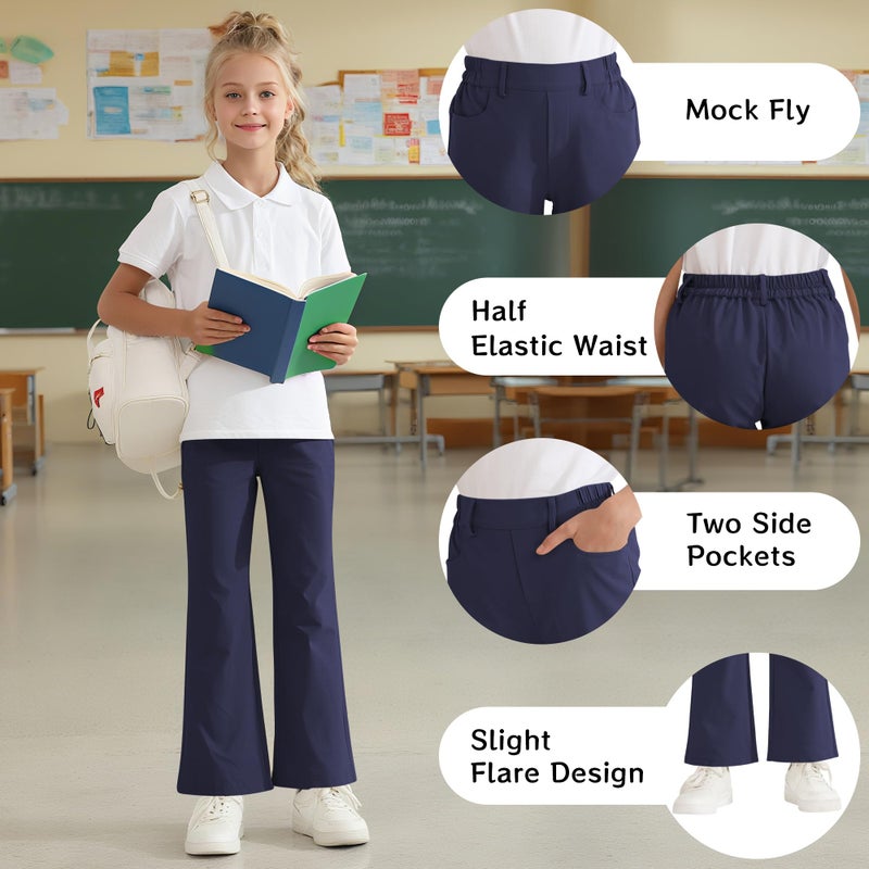 Dreammonkey Girls Flare Dress Pants Kids Bootcut School Uniform Slacks with Half Elastic Waist Size 6-15 Yearsï¼ˆNavy 6-7yearsï¼‰ - Image 4
