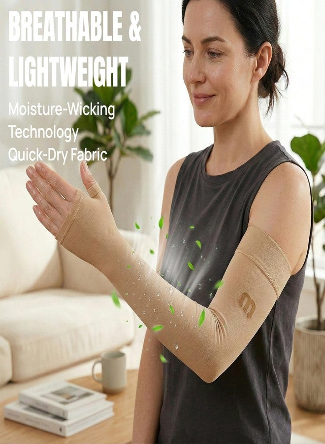 MGANG Lymphedema Compression Arm Sleeve with Gauntlet, 20-30mmHg Medical Grade Arm Brace for Women Men, Full Arm Support for Arthritis, Tendonitis, Carpal Tunnel, Daily Recovery, Beige XL - Image 5