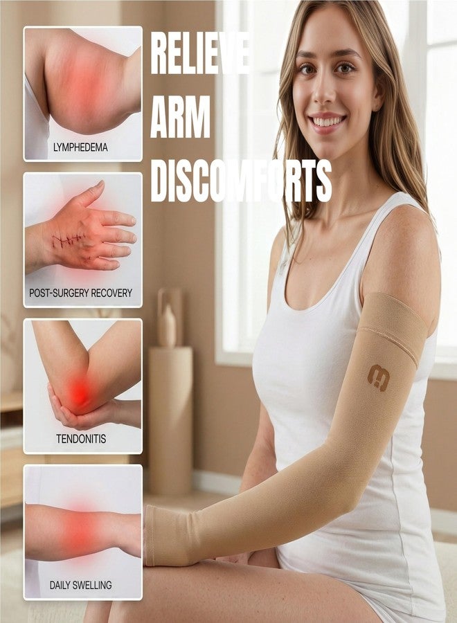 MGANG Lymphedema Compression Arm Sleeve with Gauntlet, 20-30mmHg Medical Grade Arm Brace for Women Men, Full Arm Support for Arthritis, Tendonitis, Carpal Tunnel, Daily Recovery, Beige XL - Image 4