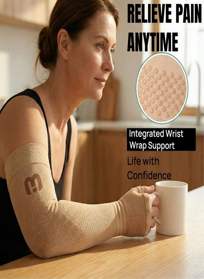 MGANG Lymphedema Compression Arm Sleeve with Gauntlet, 20-30mmHg Medical Grade Arm Brace for Women Men, Full Arm Support for Arthritis, Tendonitis, Carpal Tunnel, Daily Recovery, Beige XL - Image 3