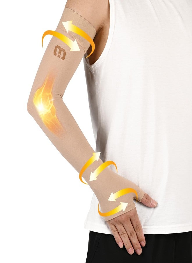 MGANG Lymphedema Compression Arm Sleeve with Gauntlet, 20-30mmHg Medical Grade Arm Brace for Women Men, Full Arm Support for Arthritis, Tendonitis, Carpal Tunnel, Daily Recovery, Beige XL - Image 1