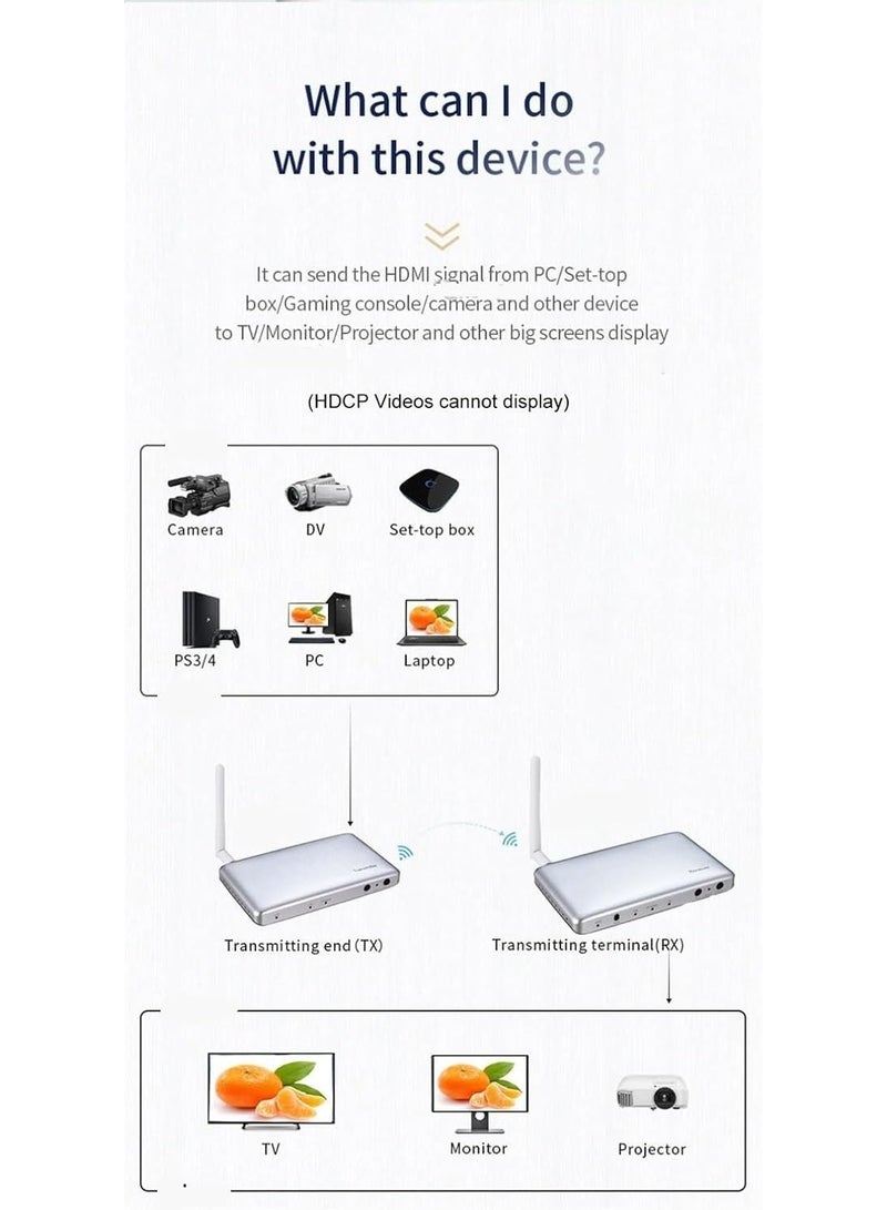 موسع HDMI KVM لاسلكي 1080p 200 متر – محول فيديو عالي السرعة بدقة Full HD مع نطاق 2.4G/5G لنقل الصورة من الكاميرا أو الكمبيوتر إلى التلفاز أو الشاشة - Image 2