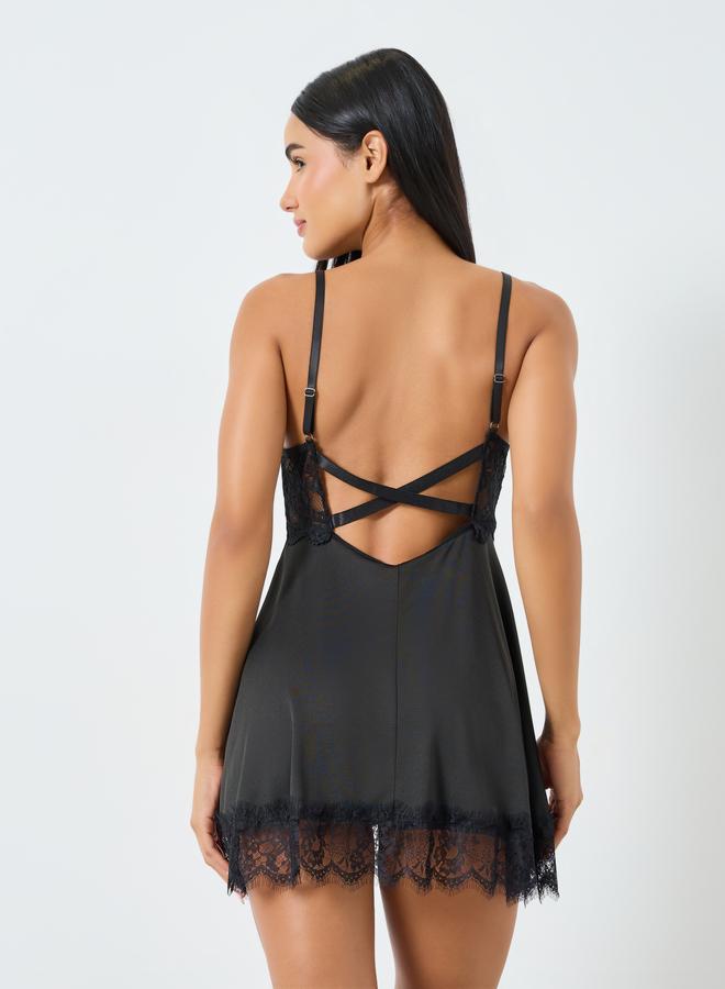 ستايلي قميص نوم بيبي دول بحواف دانتيل مع سروال داخلي - Image 4