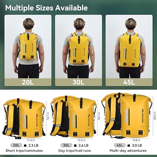 MARCHWAY Roll Top Waterproof Backpack, Floating Dry Bag 20L/30L/45L with Ergonomic Rectangular Base, Cushioned Back, Hip Strap for Hiking Camping Kayaking Travel (Yellow, 20L) - Image 5