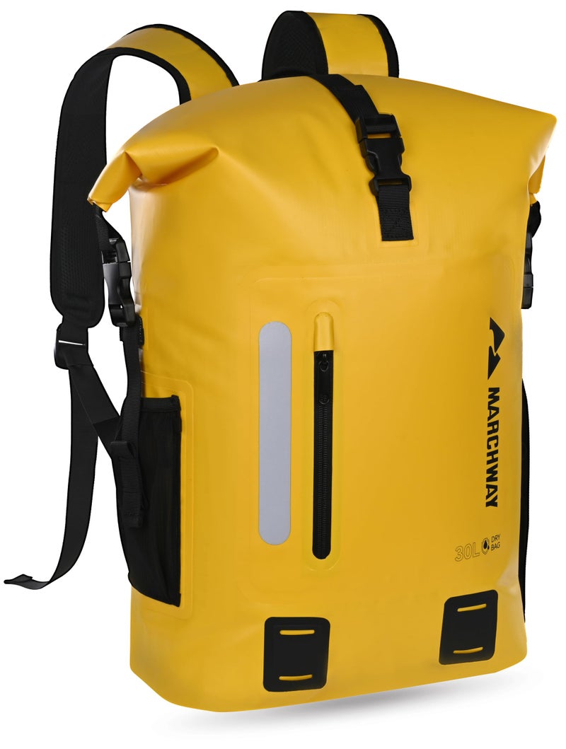 MARCHWAY Roll Top Waterproof Backpack, Floating Dry Bag 20L/30L/45L with Ergonomic Rectangular Base, Cushioned Back, Hip Strap for Hiking Camping Kayaking Travel (Yellow, 20L) - Image 1
