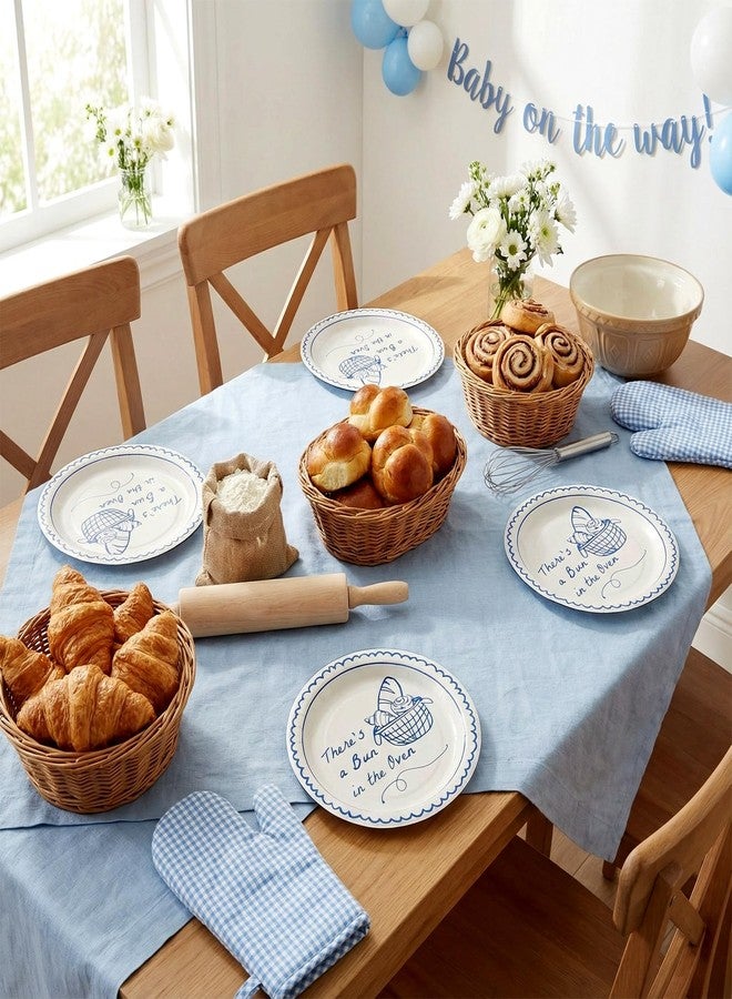 LemonRoad 48 Pcs 9 Inches Bun in the Oven Baby Shower Supplies Paper Plates Disposable Tableware Bun in the Oven Themed Announcement Baby Shower Decoration Hand Drawn for Bread Party - Image 3