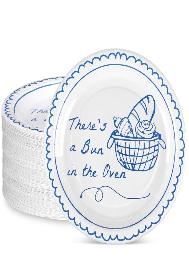 LemonRoad 48 Pcs 9 Inches Bun in the Oven Baby Shower Supplies Paper Plates Disposable Tableware Bun in the Oven Themed Announcement Baby Shower Decoration Hand Drawn for Bread Party - Image 1