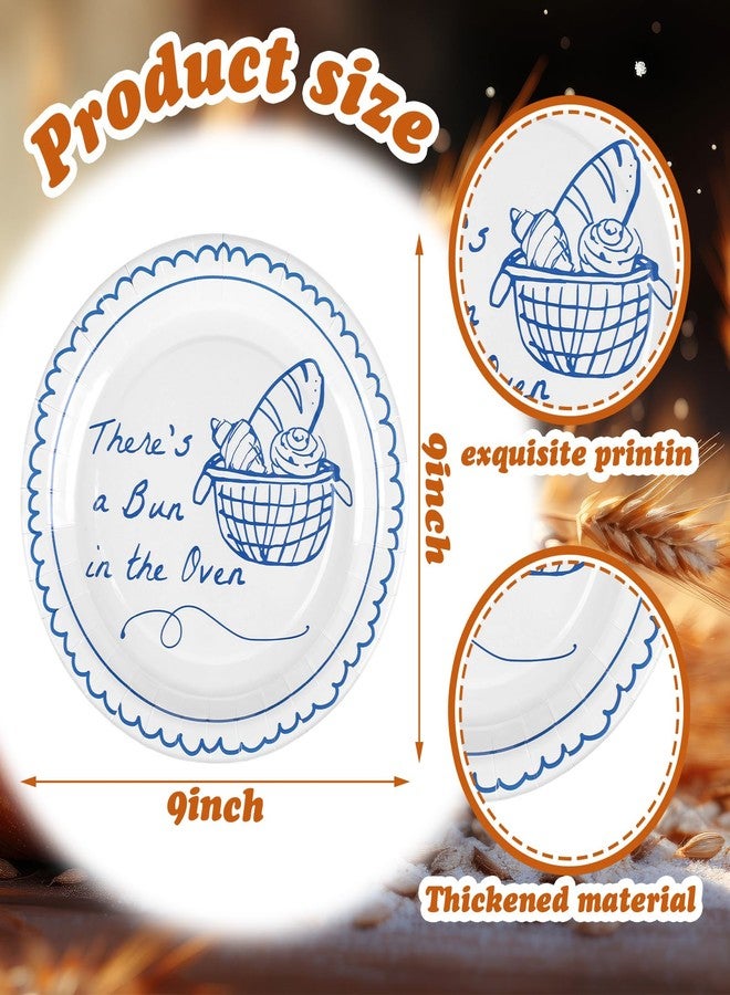 LemonRoad 48 Pcs 9 Inches Bun in the Oven Baby Shower Supplies Paper Plates Disposable Tableware Bun in the Oven Themed Announcement Baby Shower Decoration Hand Drawn for Bread Party - Image 2