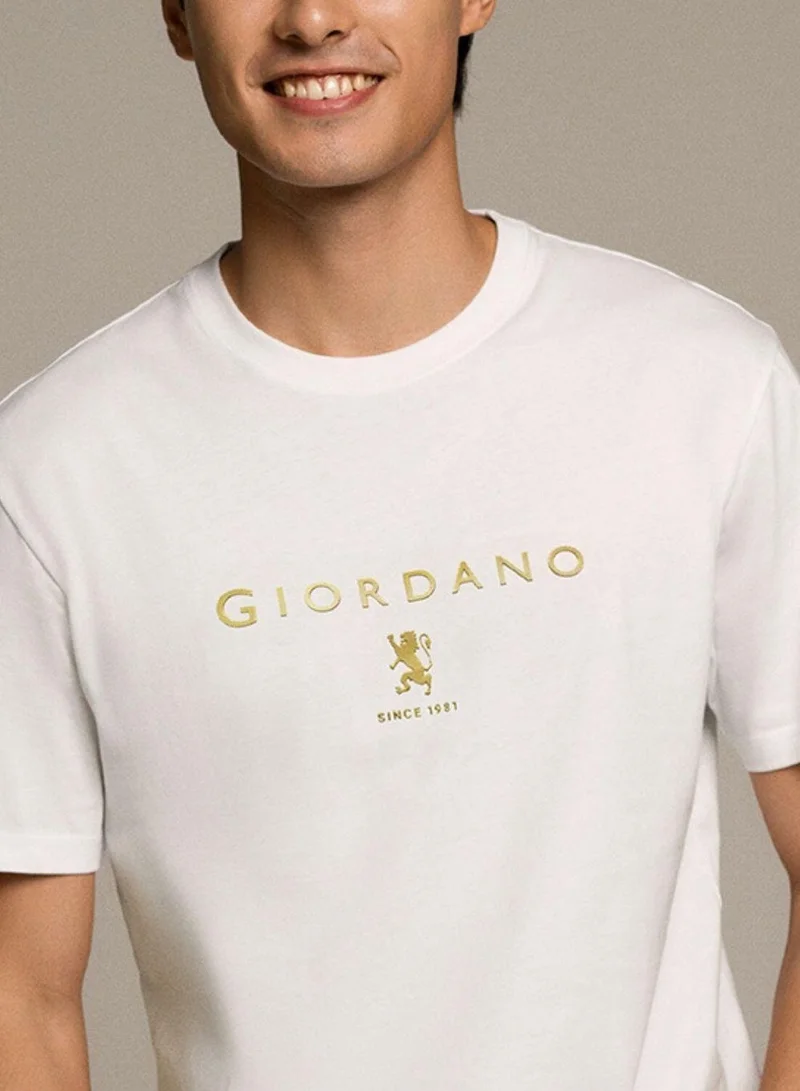 جيوردانو تيشيرت رجالي قطن بقصة ضيقة وطبعة مميزة