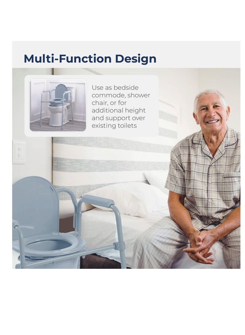 Drive Medical Drive Medical 11148-1 Folding Steel Bedside Commode Chair, Portable Toilet, Supports Bariatric Individuals Weighing Up To 350 Lbs, with 7.5 Qt. Bucket and 13.5 Inch Seat, Grey  - Image 3
