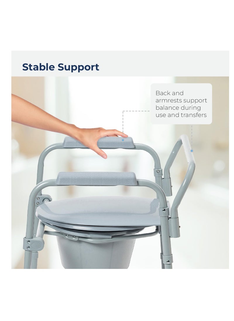 Drive Medical Drive Medical 11148-1 Folding Steel Bedside Commode Chair, Portable Toilet, Supports Bariatric Individuals Weighing Up To 350 Lbs, with 7.5 Qt. Bucket and 13.5 Inch Seat, Grey  - Image 4