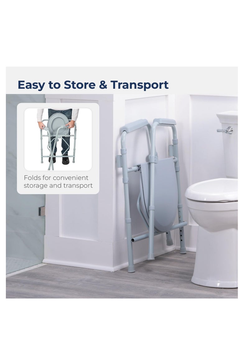 Drive Medical Drive Medical 11148-1 Folding Steel Bedside Commode Chair, Portable Toilet, Supports Bariatric Individuals Weighing Up To 350 Lbs, with 7.5 Qt. Bucket and 13.5 Inch Seat, Grey  - Image 5
