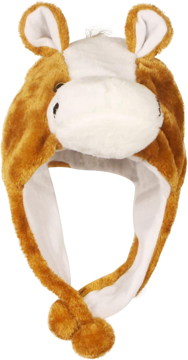 Timiot Cute Plush Animal Character Winter Hat Fun Ski Cap with Detailed Animal Face Long Ear Straps with Pom Pom Ends - Image 2