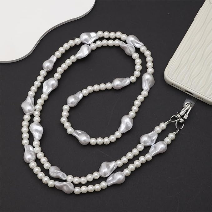 KHOLAD Phone Pearl Lanyard Phone Crossbody Strap, Baroque Pearl Beaded Phone Charm with Tether Tab, Hands-Free Shoulder Strap Compatible with Most Phones for Women - Image 2