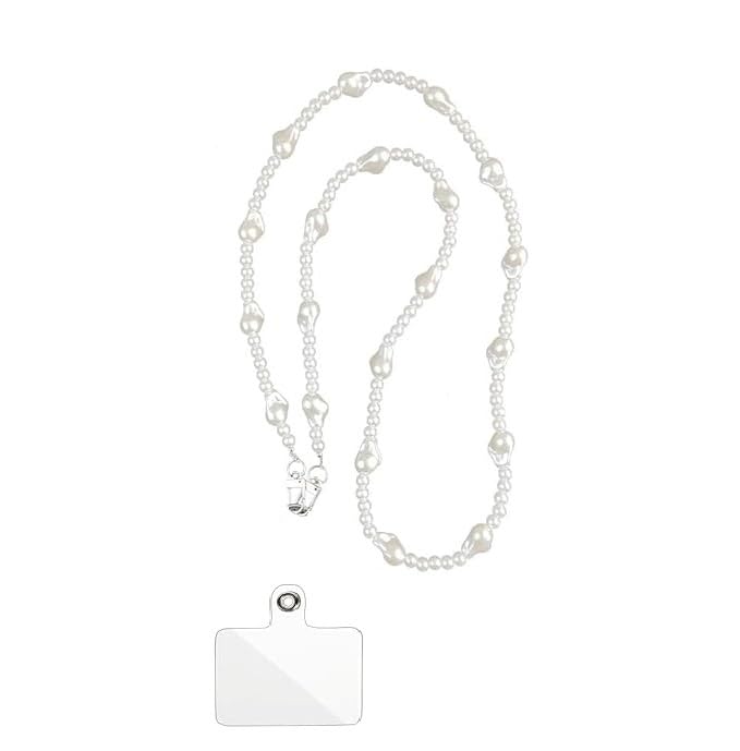 KHOLAD Phone Pearl Lanyard Phone Crossbody Strap, Baroque Pearl Beaded Phone Charm with Tether Tab, Hands-Free Shoulder Strap Compatible with Most Phones for Women - Image 1