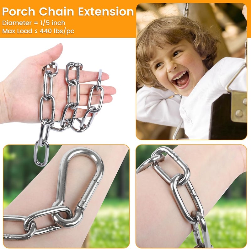 Syocsek 2 Pack 30 Inch Heavy Duty Chains for Swing, 440LB Hanging Chair Chain with 5/16 Thick Clasps, Adjustable Stainless Steel Chain Extension for Porch Tree Swing Hammock Chair Boxing Bag Yoga Gym - Image 4