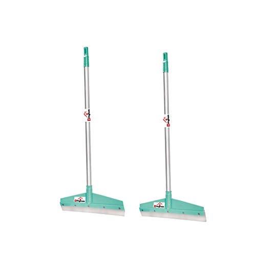 Bringhom Set of 2pcs Small Size Bathroom Floor Cleaning Wiper Water Squeegees Combo (Handle : 24in, Flap : 12in, 2U Aqua Green) - Image 1